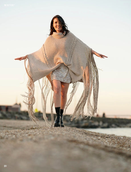 Oversized Poncho with Long Fringe