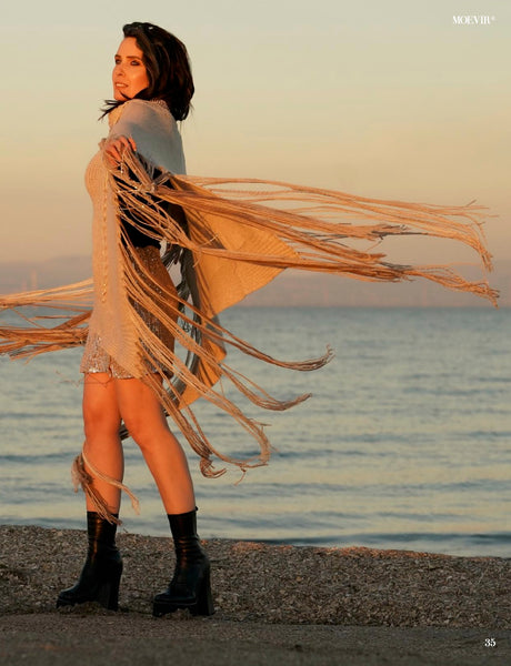 Oversized Poncho with Long Fringe