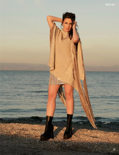 Oversized Poncho with Long Fringe
