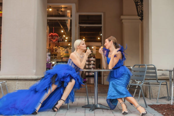 Royal Blue Tulle and Feather Dress