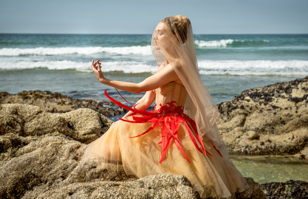 Prom Dress with Corset, Feathers and Crystals, Naked Dress, Custom Made