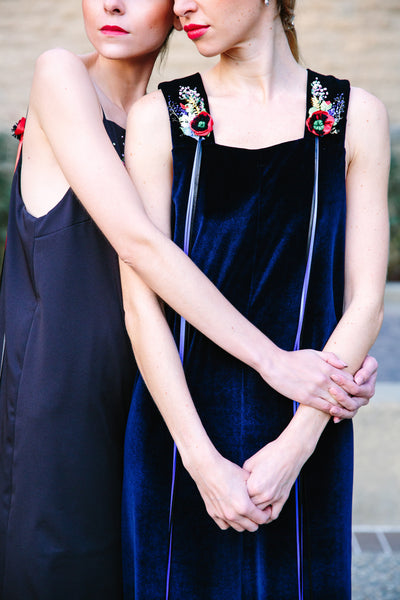 Velour Jumpsuit with Ribbon Embroidery
