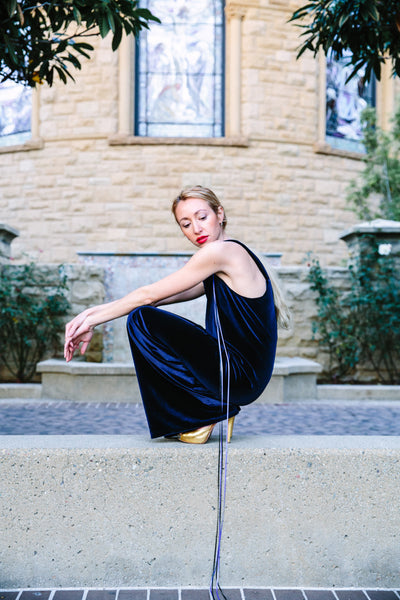 Velour Jumpsuit with Ribbon Embroidery
