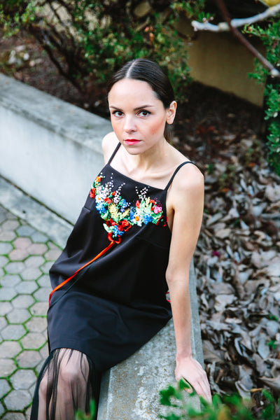 Velour Jumpsuit with Ribbon Embroidery
