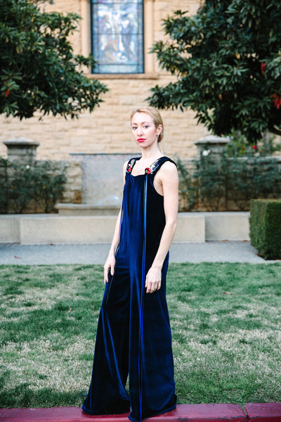 Velour Jumpsuit with Ribbon Embroidery