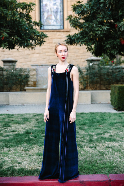 Velour Jumpsuit with Ribbon Embroidery