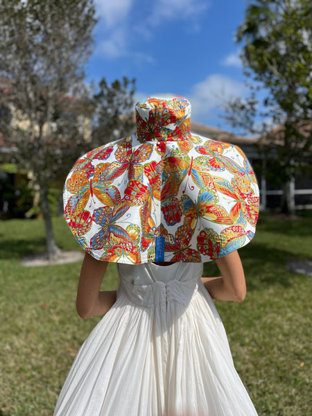 Reversible Hat with Butterflies, Ecru