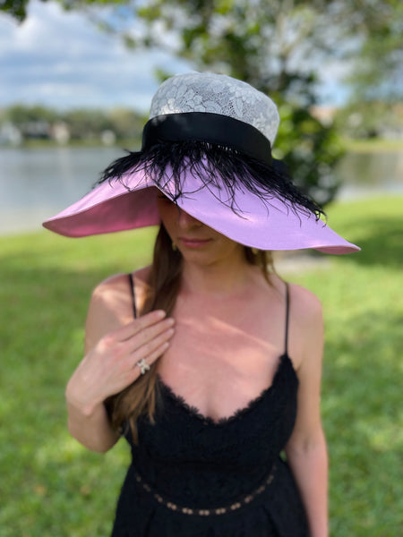 Heart Shaped Derby Hat with Lace and Feathers