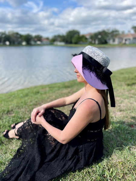 Heart Shaped Derby Hat with Lace and Feathers