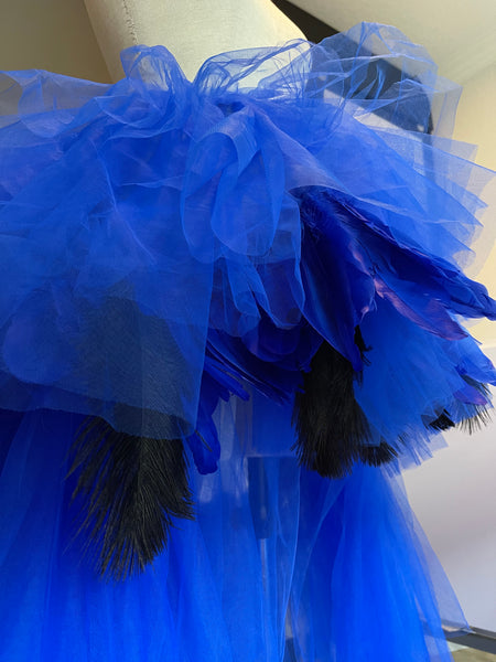 Royal Blue Tulle and Feather Dress
