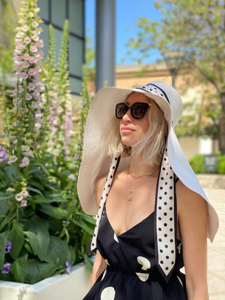 Ecru Wide Brim Hat with Ribbon