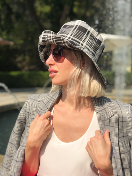 Bucket Hat with Black & White Plaids
