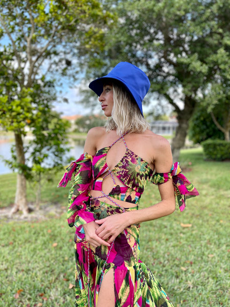 Satin Bucket Hat in Blue