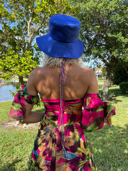 Satin Bucket Hat in Blue