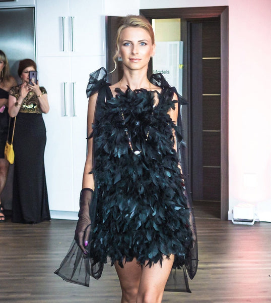 Feather Dress With Tulle Bows and Beads, Custom Made Dress