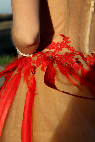 Prom Dress with Corset, Feathers and Crystals, Naked Dress, Custom Made