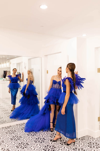Royal Blue Tulle and Feather Dress