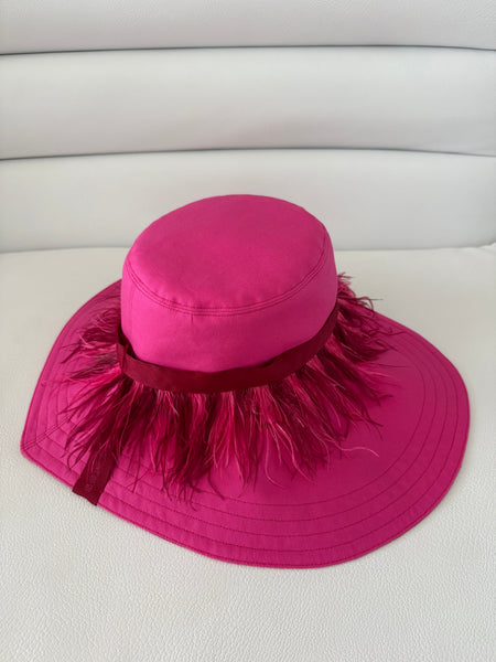 Heart Shaped Reversible Hat with Feather Ribbon