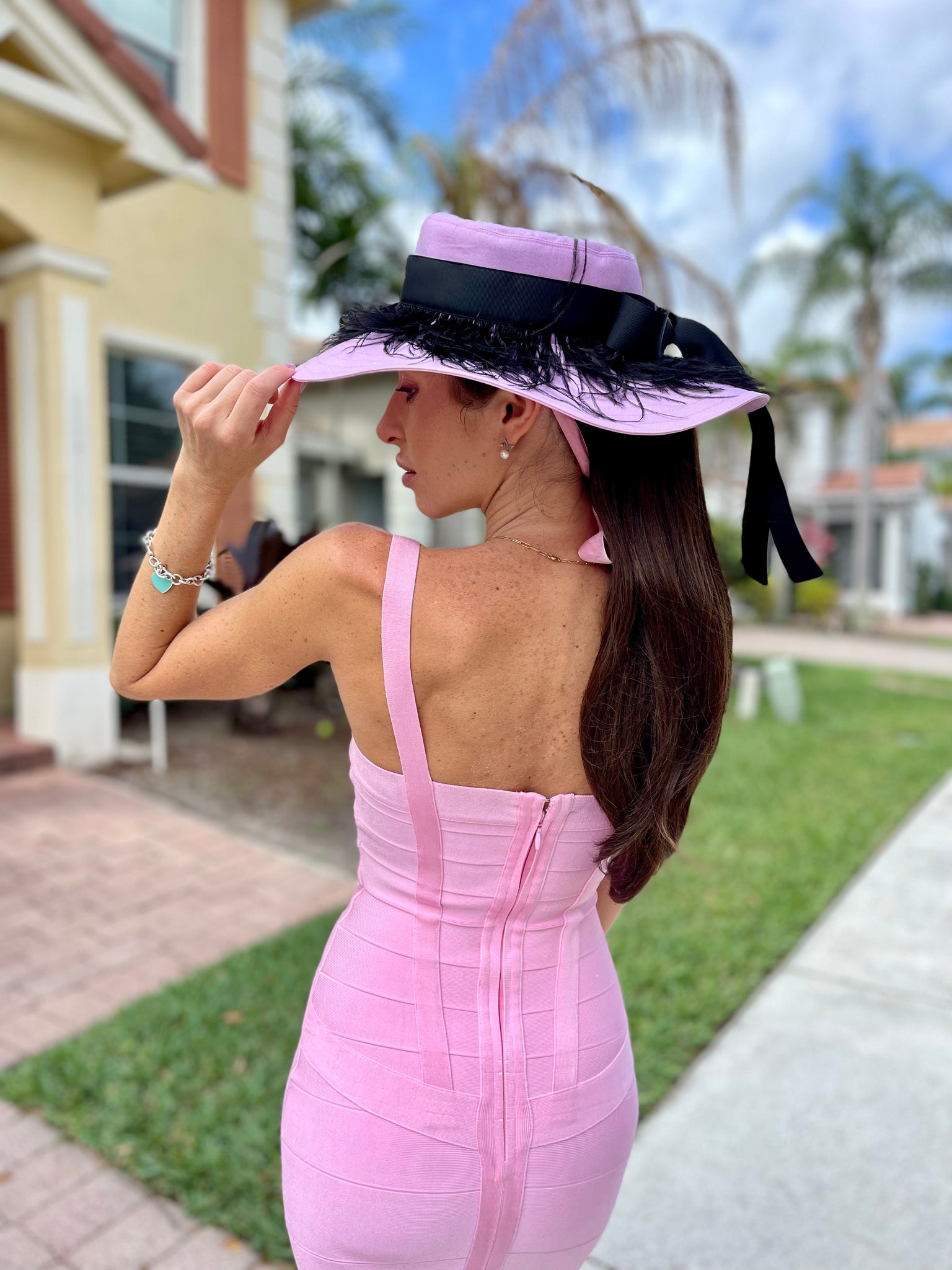 Pink Hat with Feathers