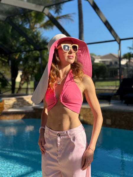Dusty Pink and Bright Pink Wide Brim Hat
