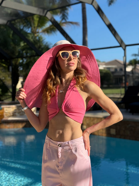 Dusty Pink and Bright Pink Wide Brim Hat