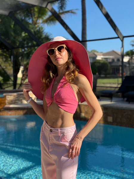 Dusty Pink and Bright Pink Wide Brim Hat