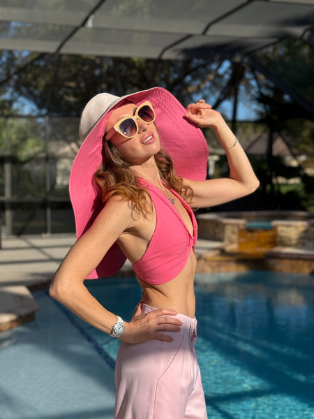 Dusty Pink and Bright Pink Wide Brim Hat