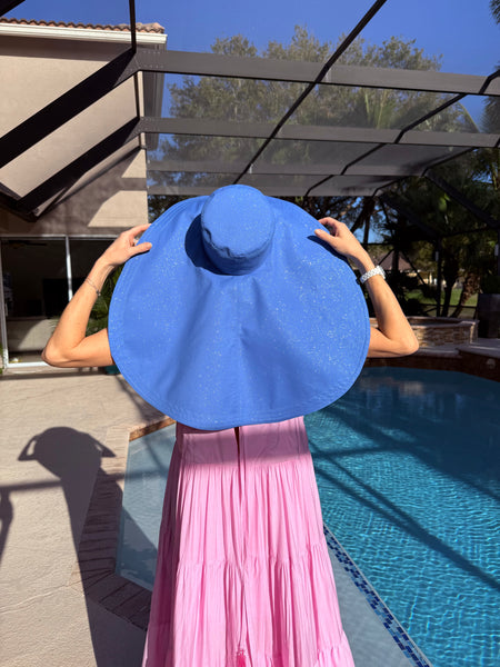 Blue Reversible Wide Brim Hat