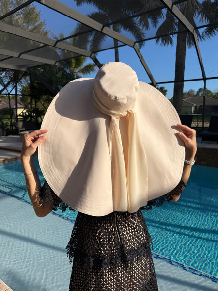 Cloud Dancer Wide Brim Hat with Ribbon
