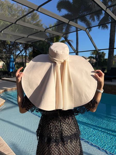 Cloud Dancer Wide Brim Hat with Ribbon