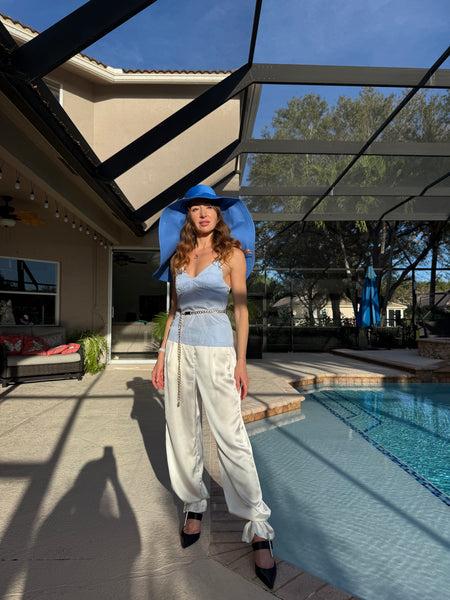 Blue Reversible Wide Brim Hat