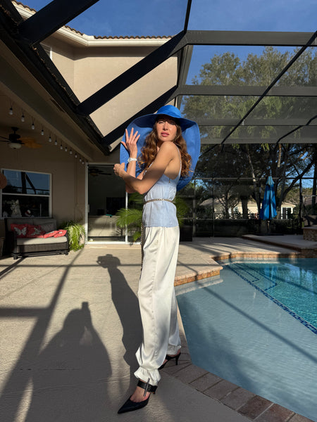 Blue Reversible Wide Brim Hat