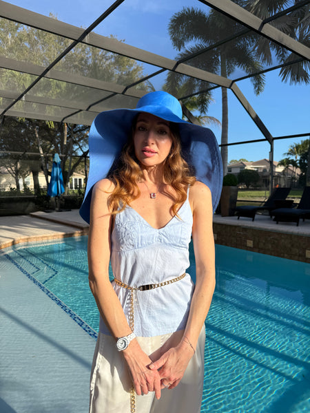 Blue Reversible Wide Brim Hat