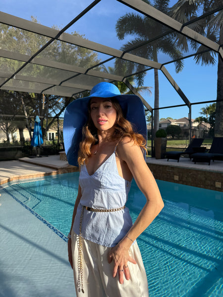 Blue Reversible Wide Brim Hat