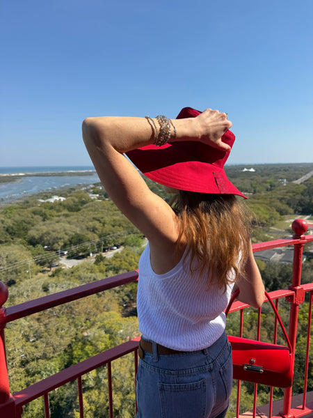 Heart Shaped Reversible Hat with Feather Ribbon