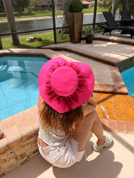 Heart Shaped Reversible Hat with Feather Ribbon