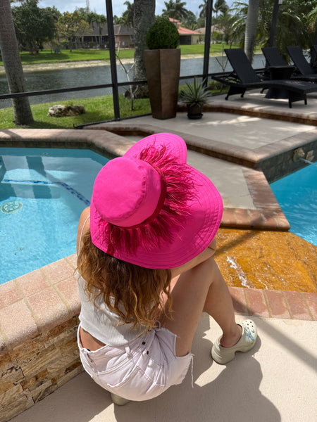 Heart Shaped Reversible Hat with Feather Ribbon