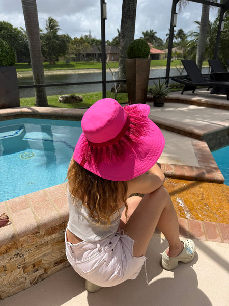 Heart Shaped Reversible Hat with Feather Ribbon