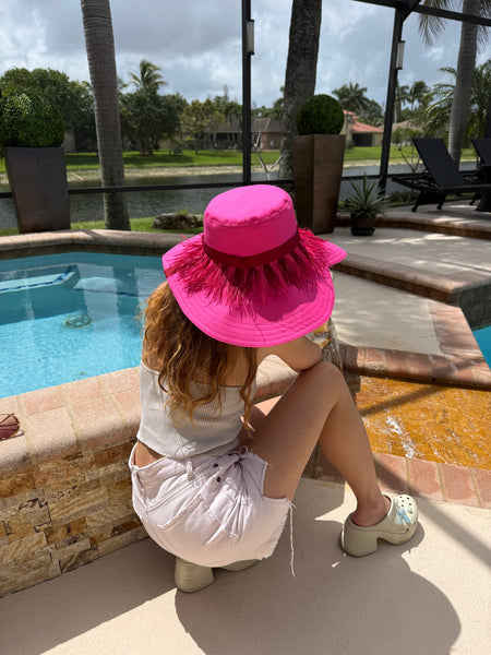 Heart Shaped Reversible Hat with Feather Ribbon