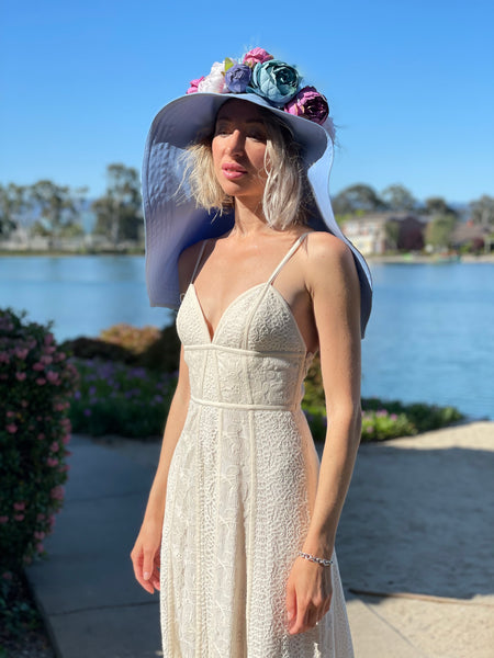 Derby Blue Peony Wide Brim Hat