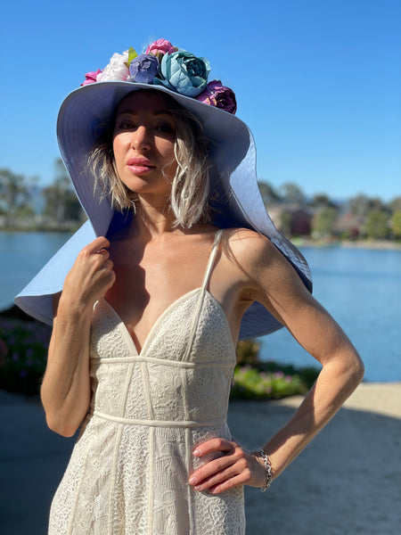 Derby Blue Peony Wide Brim Hat
