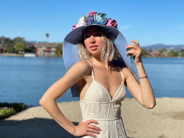 Derby Blue Peony Wide Brim Hat