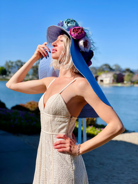 Derby Blue Peony Wide Brim Hat