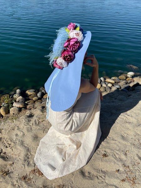 Derby Blue Peony Wide Brim Hat