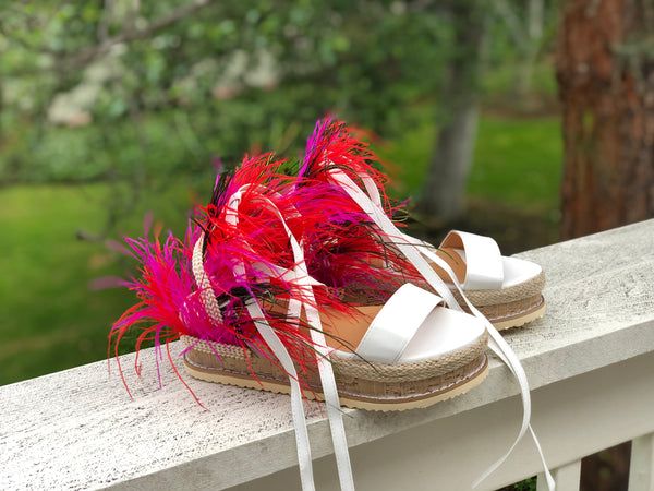 Platform Sandals with Feather