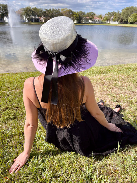 Heart Shaped Derby Hat with Lace and Feathers