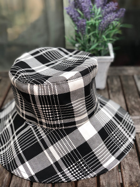 Bucket Hat with Black & White Plaids
