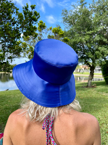 Satin Bucket Hat in Blue