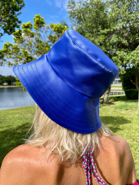 Satin Bucket Hat in Blue