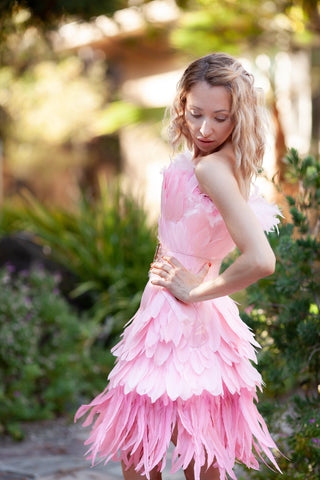 Feather Mini Dress in Pink